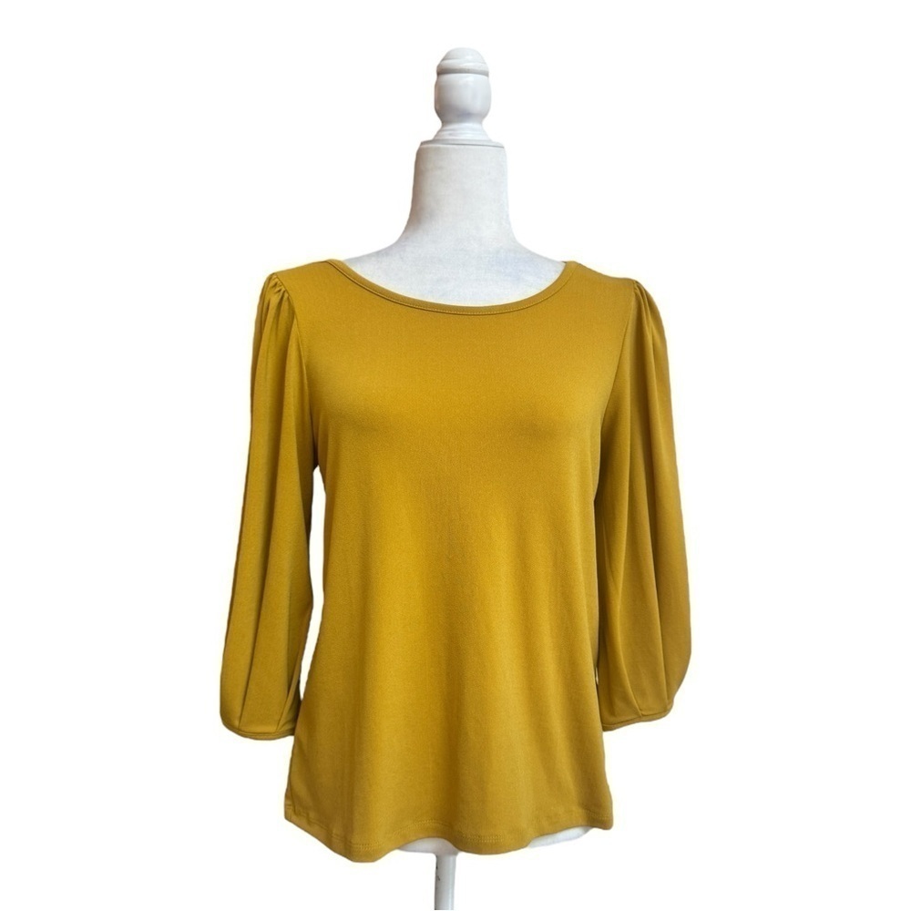 Tahari Yellow 3/4 Puff Sleeve Womens Size S Blouse Colorful